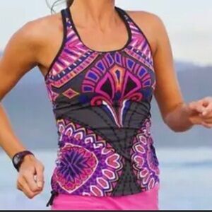 Athleta Rapanui Ready to Run Pink Grey Paisley Tankini Top